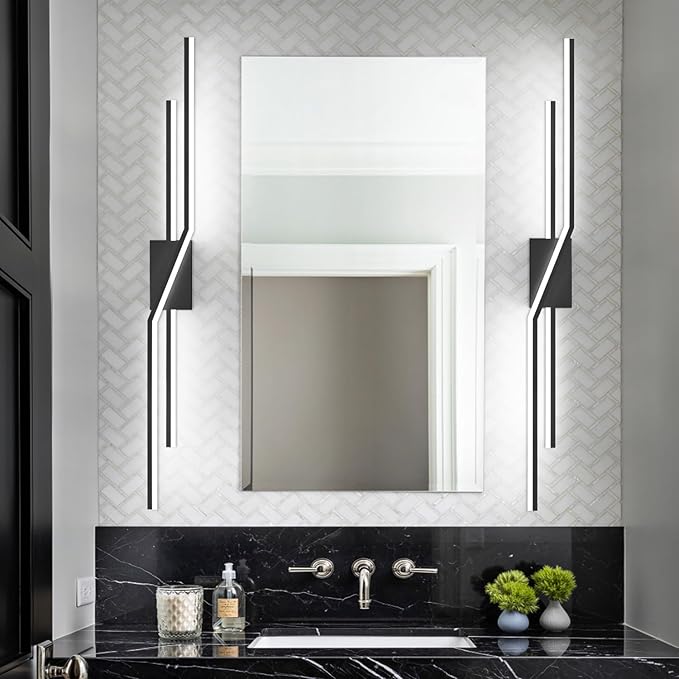 SOLFART Bathroom Vanity Light Dimmable Modern Matte Black Bathroom Light Fixtures Over Mirror 48 Inch LED Lights