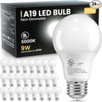 24 Pack LED Light Bulbs Daylight White 5000K, 60 Watt Equivalent A19 LED Bulb, 9W E26 Standard Base, 800 Lumens 15000 Hours 120V, Non-Dimmable, Bright Energy Saving Lightbulbs for Bedroom Indoor