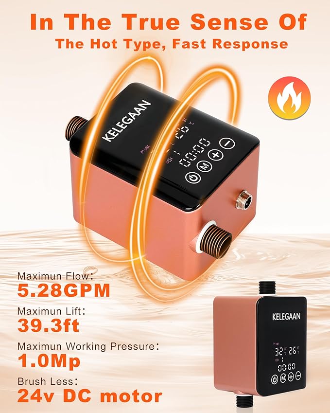 Digital Smart Instant Hot Water Recirculating Pump Kit, Touchscreen Under-Sink System, Built-in Thermostat Timer, Ultra-Quiet, Includes 16-inch Supply Line and Full Installation Components