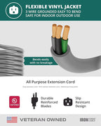 Iron Forge Cable Gray Outdoor Extension Cord 50 ft, 16/3 SJTW 50 Foot Grey 3 Prong Extension Cord Outdoor & Indoor, Weatherproof 13 Amp Heavy Duty Power Cable
