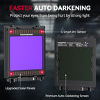 ARCCAPTAIN Large Viewing Screen 3.93"X3.66" Welding Helmet, True Color 1/1/1/1 Solar Power Auto Darkening Welding Hood with 4 Arc Sensor, Wide Shade 4/5-9/9-13 for TIG MIG ARC, Shark