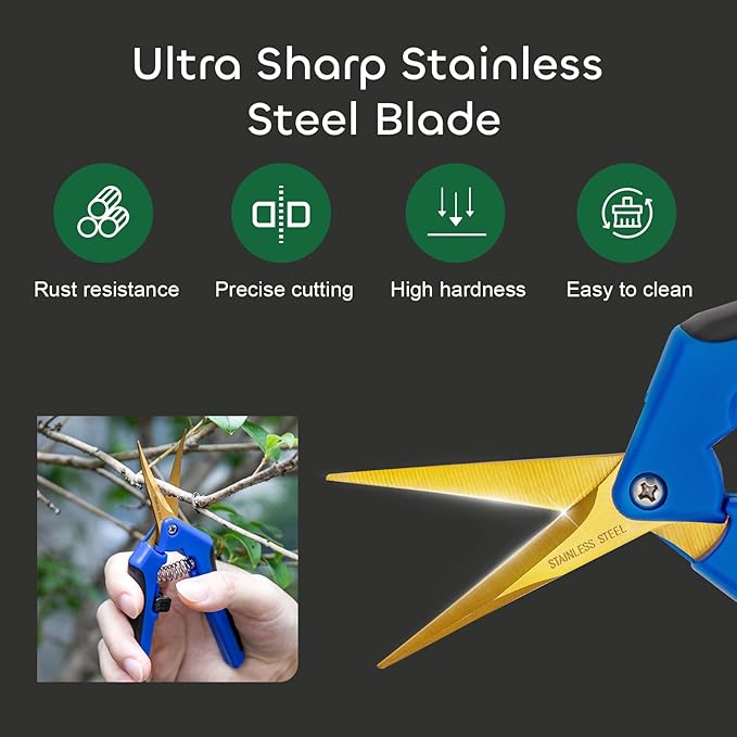 GROWNEER 6 Packs 6.5 Inch Pruning Shears with Curved Blades Trimming Scissors For Gardening Hand Pruning Snips Titanium Coated Precision Blades