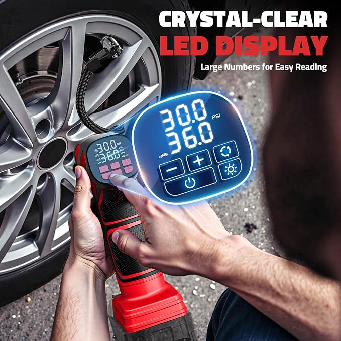 150PSI Tire Inflator Portable Air Compressor: Cordless Air Pump Compatible with Milwaukee 18V Battery - Car Tire Pump with LCD Display & LED Light for Auto, Motorcycles(Bare Tool)