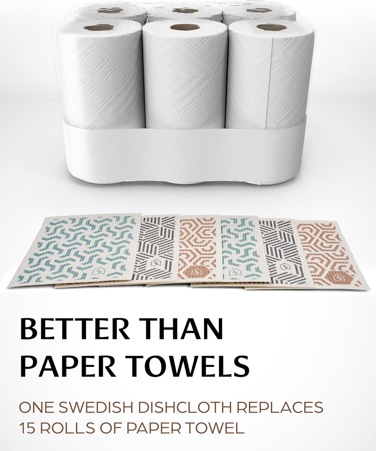 Swedish Dish Cloths for Kitchen - Reusable Dishcloths for Washing Dishes - Each Cellulose Dish Cloth Replaces 15 Rolls of Paper Towels and is More Absorbent than a Sponge - Dishcloth Set of Six