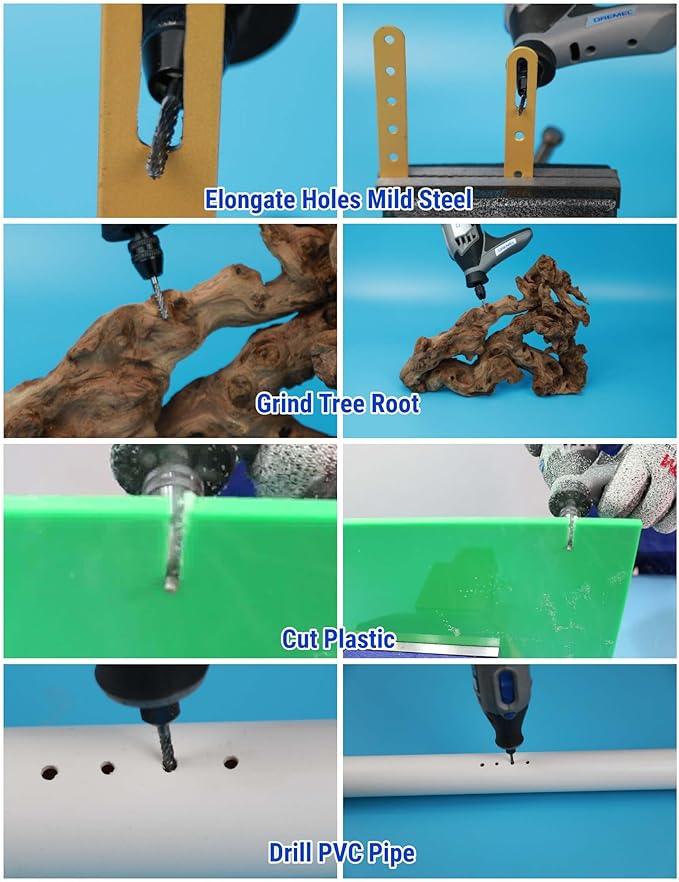 20 Pcs Carbide Burr Set 1/8" Shank Compatible with Dremel Bits Rotary Tools Attachment Kit Rasp Drill File Accessories Metal Wood Stone Steel Grinding Carving Cutting Polishing Solid Tungsten