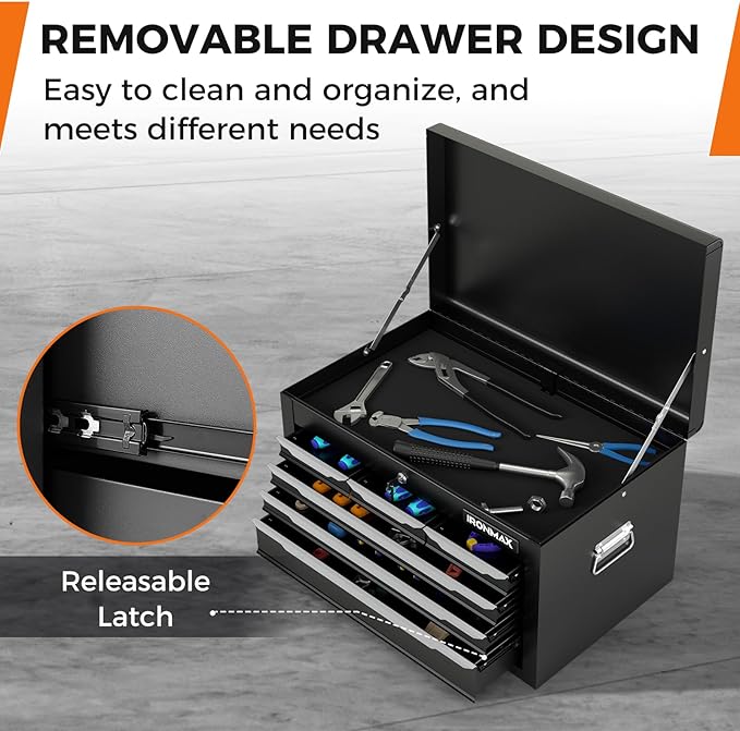 IRONMAX Portable Tool Box, 6 Drawers 24’’ Lockable Tool Storage Organizer Toolbox with Ball-Bearing Slides & Liner, Metal Tool Chest for Warehouse, Garage, Workshop, Household