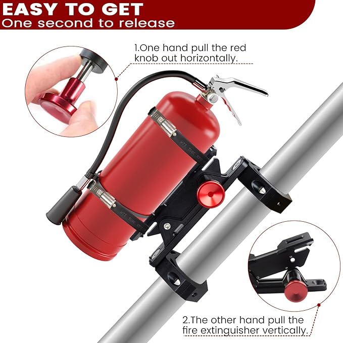 UTV Fire Extinguisher Mount Kit - Quick Release Fire Extinguisher Mounting Bracket Adjustable 1.75'' to 2'' Roll Bar Aluminum Alloy Heavy Duty for Polaris RZR Ranger Can-Am Maverick ATV