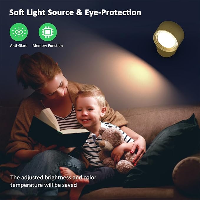LED Wall Lights Lamp 3 Color Temperatures & Dimmable Magnetic 360° Rotation with Remote, Wall Sconces 3 Pcs with 3000mAh Rechargeable Battery, Cordless Wall Light for Reading Bedside Hallway