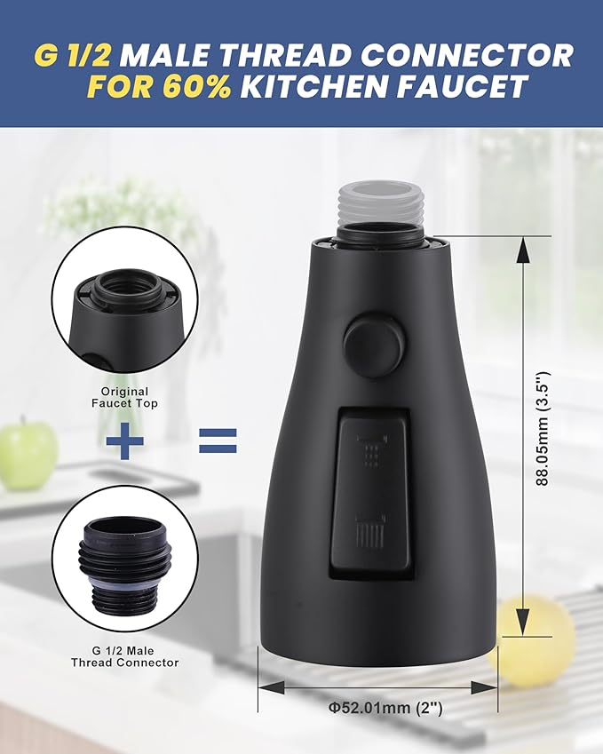 Metal Kitchen Faucet Head Replacement: 3-Function Pull Down Spray Nozzle with 9 Adapters, Sink Sprayer Replacement Compatible with Moen, Delta, American Standard Faucets, Matte Black