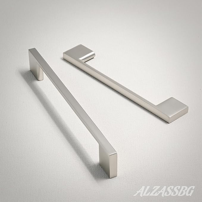 Alzassbg 10 Pack Brushed Satin Nickel Cabinet Pulls, 3-3/4 Inch(96mm) Hole Centers Rectangle Cabinet Handles Kitchen Pulls for Drawers and Cabinets AL3051SN