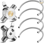 2 Pcs 1/2" Manual Mixing Valve Hot Cold Water Temperature Mixer Thermostatic Mixing Valve for Home and Bathroom Below Deck to Adjust Water Temperature, 4 Braided Faucet Connector Included