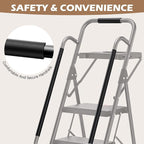 KINGRACK Step Ladder, Portable Folding Step Stool with Anti-Slip Wide Pedals, Heavy Sturdy Steel with Handrail, Safe-Lock Design, 800lbs Load Capacity, for Home and Kitchen, Black (5 Step Ladder)