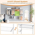 Giantex Closet Organizer System, Wall-mounted Custom Closet Kit w/Adjustable Storage Shelves, Wardrobe Clothes Rack w/Hanging Rods, Perfect for Coats, Pillows, Blanket (White, 98.5"x13.5"x48)