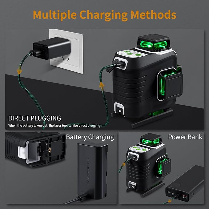 Firecore 4 x 360 Laser Level Self Leveling, 16 Lines Green Beam 4D Cross Line Tiling Floor Tool, 3 Gear Brightness Adjustment/Pulse Mode for Construction, 2 Li-ion Batteries, Remote Control included