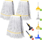KeFanta 3 Pack Heavy Duty Commercial Mop Head Replacement,Wet Industrial Cotton Looped End String Mops Refill for Floor Cleaning,Yellow