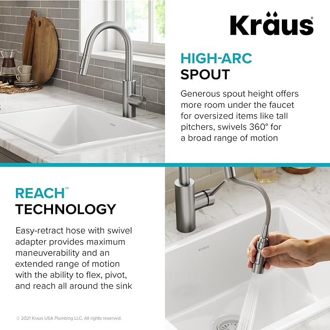 KRAUS Oletto Single Handle Pull Down Kitchen Faucet with QuickDock Top Mount Installation Assembly in Chrome, KPF-2620CH