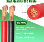 1/0 Gauge Battery Cable Copper Wire, 10FT Red+10FT Black 1/0 AWG Welding Cable Standard USA OFC Wire for Automotive, Battery, Solar, Marine and Generator