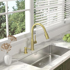 Lava Odoro Gold Soap Dispenser for Kitchen Sink, Modern Brass Built in Countertop Pump Dispenser with 18 Oz Refillable Bottle, Kitchen Soap and Lotion Dispenser Spot-Free, Brushed Gold, KSD-21