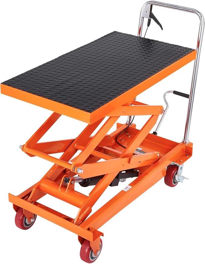 VEVOR Hydraulic Lift Table Cart, 1760lbs Capacity 59" Lifting Height, Manual Double Scissor Lift Table with 4 Wheels and Non-Slip Pad, Hydraulic Scissor Cart for Material Handling and Transportation