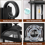 2-Pack Outdoor Wall Lights Dusk to Dawn, 15 Inch Aluminum Anti-Rust Exterior Light Fixture with IP65 Clear Tempered Glass Large Outside Wall Sconce Lanterns for House Matte Black