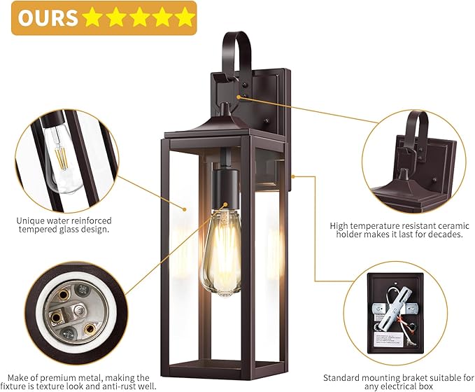 18'' Large Outdoor Wall Lights 2 Packs, Modern Brown Exterior Lighting Fixtures, Waterproof Outdoor Sconces Porch Light for House Wall Mount, Farmhouse Wall Lanterns for Front Door, Garage