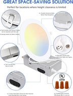 16 Pack 5CCT Ultra-Thin LED Recessed Lighting 6 Inch, Downlight with Junction Box, 2700K/3000K/4000K/5000K/6500K Selectable, 12W 110W Eqv, Dimmable Wafer Lights, 1050LM Canless LED Recessed Light, ETL