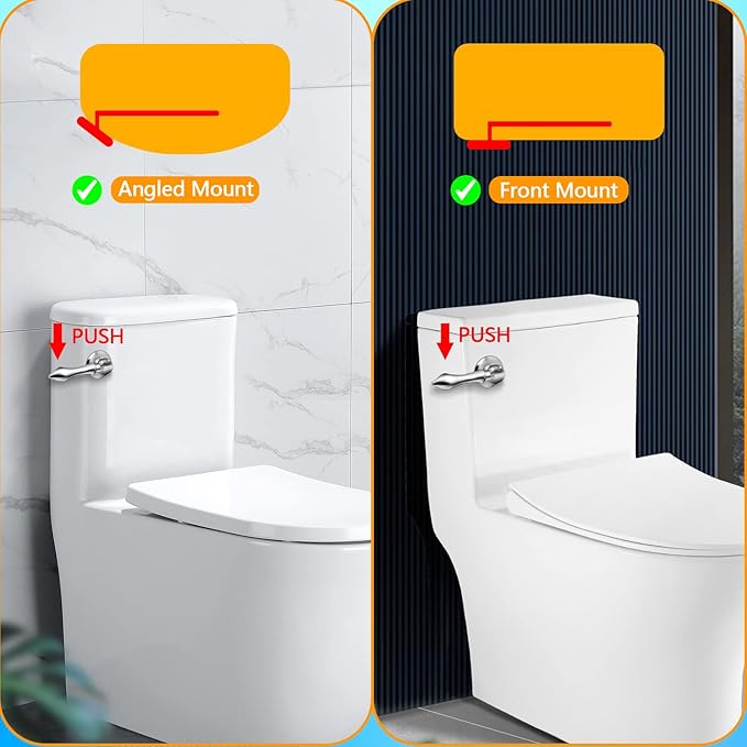 Boltigen Universal Front Angle Mount Toilet Handle, Chrome Finish Toilet Tank Flush Handle Lever, Toilet Trip Lever Handle Replacement Kit with 1pc Stainless Steel Flapper Chain