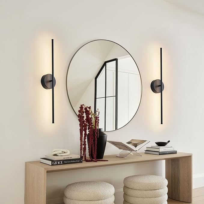 Removable Battery Operated Wall Sconces with Remote Control 350°Rotate LED Wireless Wall Lights with 3 Color Temperatures & Dimming for Bedroom, Hallway,24.4 Inch (2 Pack)