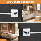 Probrico Polished Chrome Privacy Door Handle Lockset Heavy Duty Square Interior Door Lever for Bedroom or Bathroom Reversible Keyless Handleset Door Knob Slim Handed Levers, 8 Pack