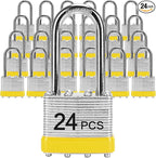 Padlocks with Same Key, LQYN 24 Pcs Laminated Keyed Padlock (1-9/16", 40mm), Keyed Alike Locks, Long Shackle, for Storage Locker, Hasp Latch, Toolbox, Sheds