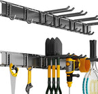 Tool Organizer Wall Mount, 32inch Heavy Duty Garden Tool organizer Storage System, Easy Install With 6 Adjustable Hooks, For Garage, Basement, Shed, Workshop(Black)