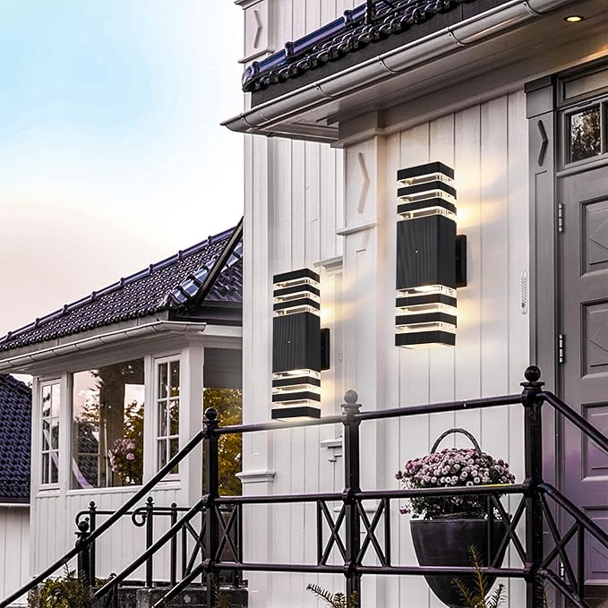 Dusk to Dawn Outdoor Wall Lights 1 Pack, IP65 Waterproof Modern Exterior Light Fixture, 3000K Warm White 3-Layer Up and Down Outdoor Wall Sconce for House Front Porch Garage