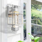 PARTPHONER Modern Outdoor Light Fixtures Dusk to Dawn Outdoor Lighting 2 Pack, 15" Exterior Wall Sconce Waterproof Outside Porch Light for House with Water Glass for Garage Doorway Silver