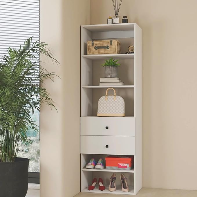 Modular Closet System: Wall Mounted Garment Rack Walk-in Clothes Storage with Drawers Built in Closet Organization with Shelves for Bedroom White 23.62''L x 16.34''W x 70.87''H