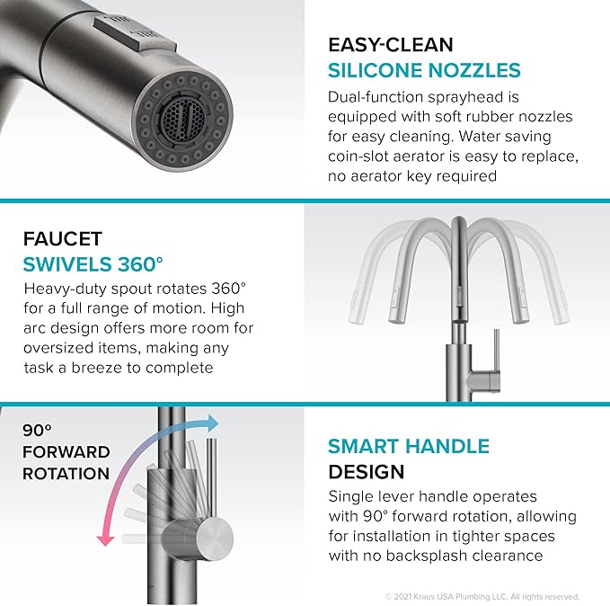 Kraus Oletto Spot Free Stainless Steel Dual Function Kitchen Faucets with Pull Down Sprayer, KPF-2620SFS