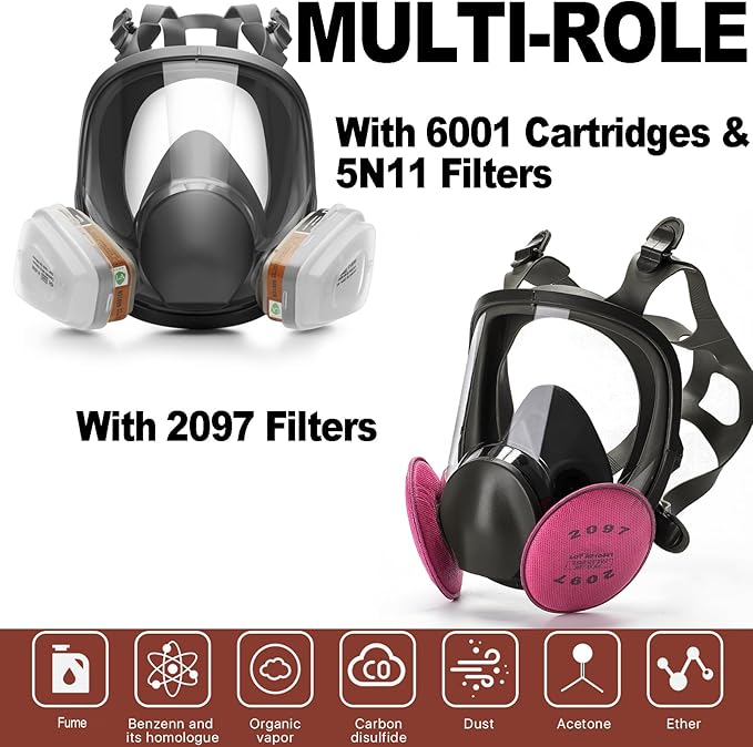 RANKSING Reusable Respirator Full Gas Mask Full 6800 with Filters for Dust, Asbestos, Chemicals while Painting, Spraying