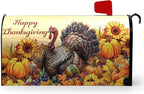 Happy Thanksgiving Turkey Mailbox Covers Magnetic Standard Size 21 x 18 Inch Fall Sunflower Pumpkin Mailbox Cover Wrap Thanksgiving Letter Box Post Cover Outdoor Decorations for Garden Yard