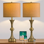 OYEARS 28" Table Lamps for Living Room Set of 2, Bedside Lamps for Night Stands Bedroom Lamps Farmhouse Lamp End Table Bed Side Lamp with USB C+A Charging Ports (Antique Bronze)