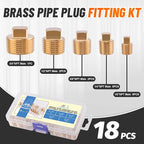 18PCS Brass Pipe Fitting,1/8" 1/4" 3/8" 1/2" 3/4" NPT Male Square Head Plug Brass Cored Plugs Fittings for Boat,Gas,Drain Plug