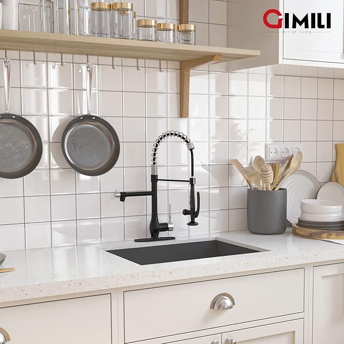 GIMILI Kitchen Faucet with Pull Down Sprayer Single Handle High Pressure Kitchen Sink Faucet Commercial Double-Headed Stainless Steel Kitchen Faucets Brushed Nickel and Black