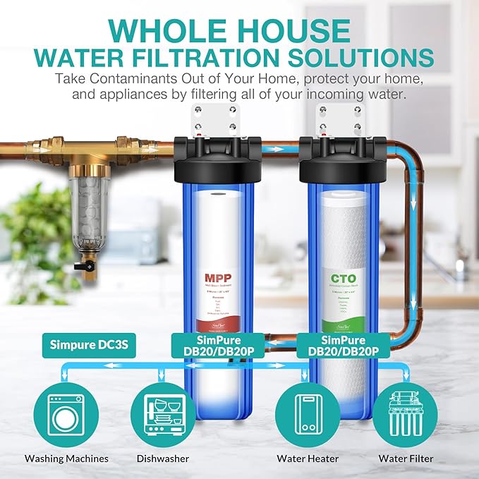 SimPure Whole House Water Filter, 20" x 4.5" BB Activated Carbon Block Filter Replacement Cartridge Coconut CTO Filter (6 Pack)