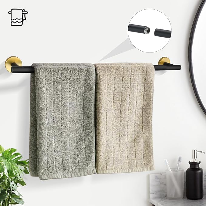 TURS Black and Gold Bathroom Hardware Set 5 Piece, SUS304 Stainless Steel Gold Black Towel Bar Set, 24 Inch Bathroom Accessories Kit Wall Mounted