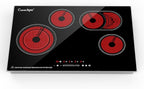 30 Inch Electric Cooktop 4 Burner 7400W Ceramic Stove, Built-in Electric Stove Top with Full Metal Frame Protection, Timer, Safety Lock, Pause, Dual Ring, 220V Hard Wired