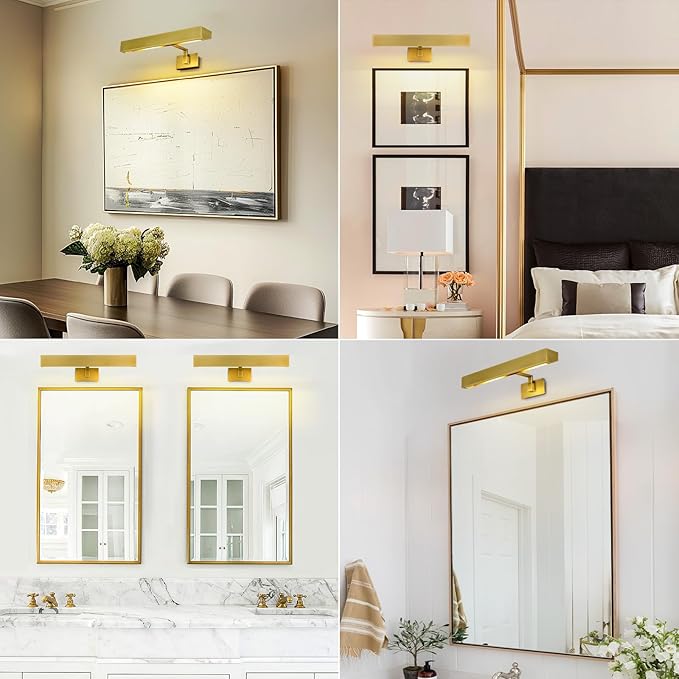 Picture Light, 18" Brass Picture Lights for Wall, Gold Art Lights Hardwired, Dimmable Gallery Light, 3000K Vanity Lights, Picture Frame Light for Bathroom Wall Sconces Artwork Poster Display