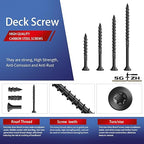 #14 x 6 Inch Deck Screws (200Pcs) 8lb. Carbon Steel, Black, Flat Head, Rust Resistant epoxy Coated, with T30 Star Bit