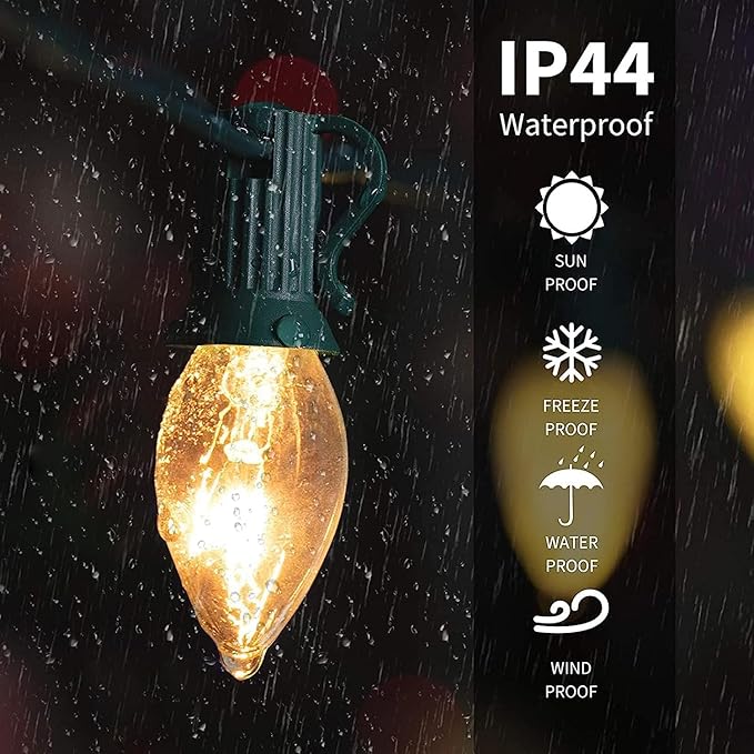 C7 Christmas Relacement Bulbs, 25 Pack Clear Light Bulbs for E12 Candelabra Base Outdoor/Indoor String Lights, 5 Watt
