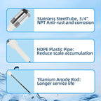 Powered Anode Rod for Water Heater Gallon Tank, Electrical Anode Rod, Eliminates Rotten Egg Smell (10-59 gallon tank)