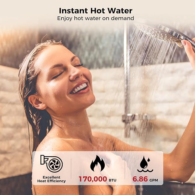 CAMPLUX Climatech 7 Tankless Water Heater Propane 170,000 BTU, 6.86 GPM Residential Instant On-Demand Tankless Hot Water Heater Liquid Propane, Indoor Installation, CA686WLP, Real Parameters, No False