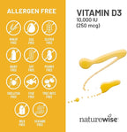 NatureWise Vitamin D3 10,000IU (250 mcg) 90-Day Supply - High Potency for Healthy Immune Support & Muscle Function, Non-GMO, Gluten-Free in Organic Extra Virgin Olive Oil, (Mini Softgel), 90 Count