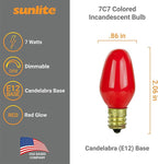 Sunlite 01058 7C7 Incandescent Bulb, 7 Watt, Candelabra E12 Base, C7 Small Night Light, Colored Bulb, Red, 12 Count